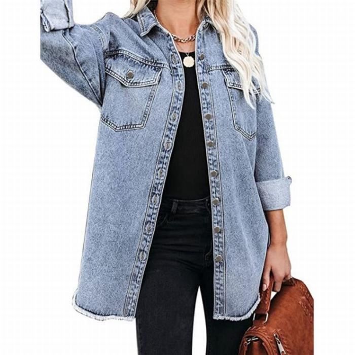 Veste en jean mi longue pour femme veste fine printemps et