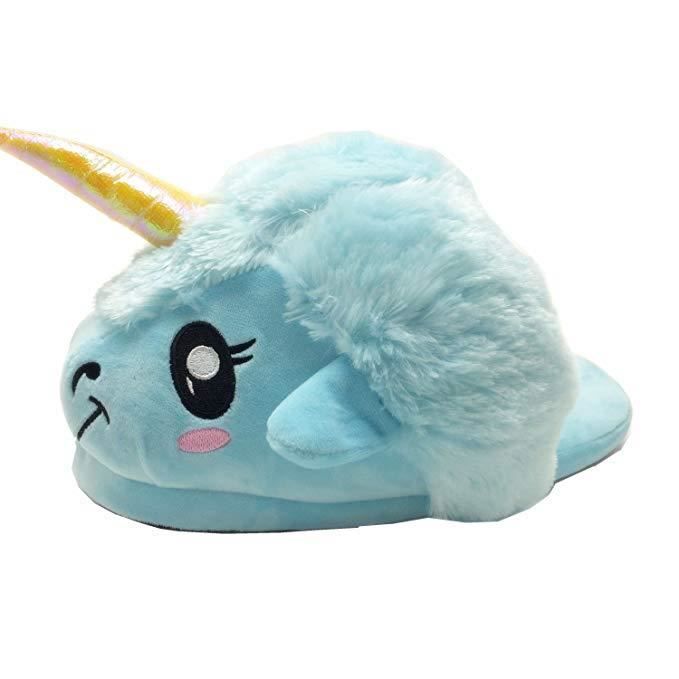 Licorne Pantoufles Femme Homme Peluche Chaudes Hiver Pantoufles Interieur Anti Slip Chausson Cadeau De Noel Taille 35 41 Bleu Cdiscount Chaussures