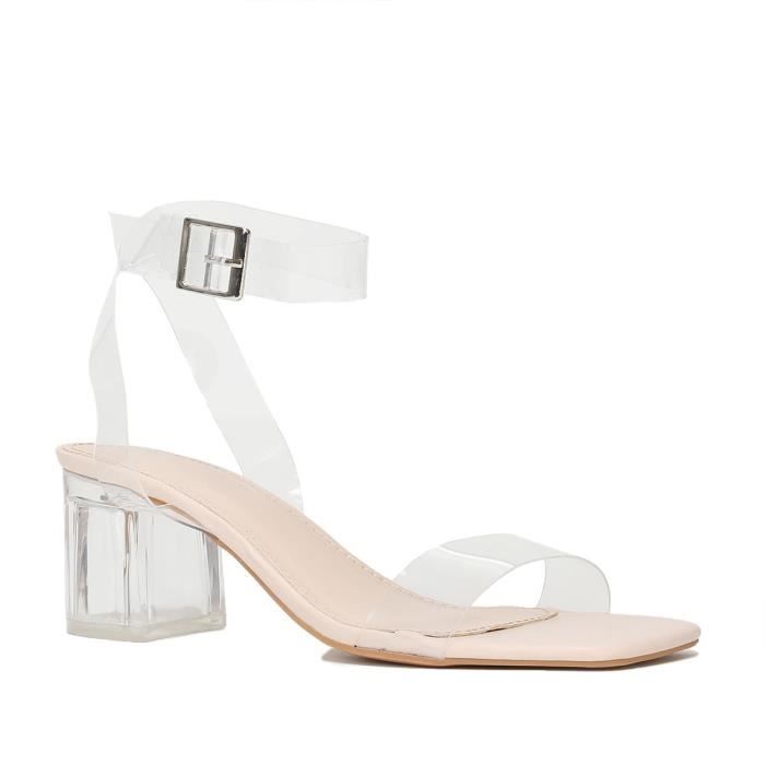 Sandales beiges a bout carre et talon transparent Beige Cdiscount Chaussures