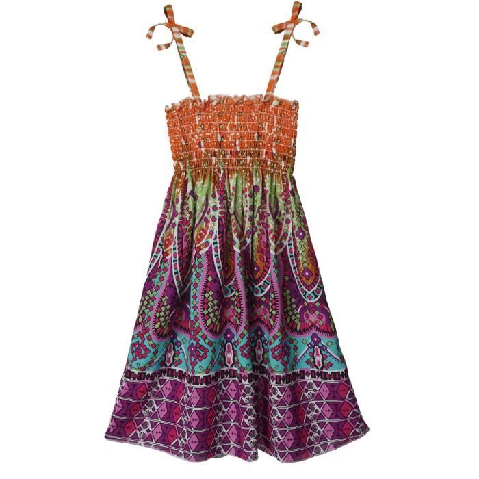 Inlzdz Enfant Fille Robe a Bretelle Ete Boheme Floral Robe de Plage Vacances Multocolor 5 12 Ans Orange Orange Cdiscount Pret a Porter
