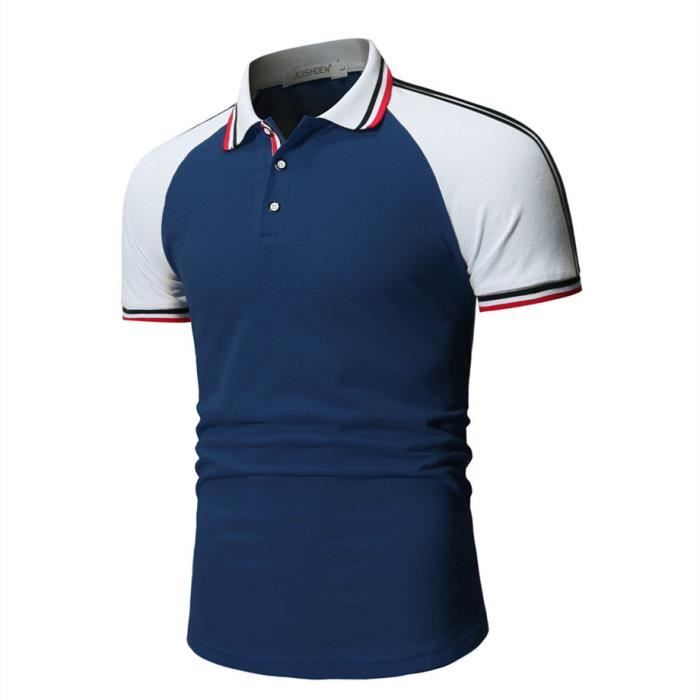 Polos pour hommes Marques de mode Couleurs d epissage Nouveaux polos decontractes a manches courtes Bleu Cdiscount Pret a Porter