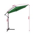 KINGSLEEVE® Parasol déporté Ø 300 cm inclinable vert Parasol en aluminium avec manivelle Jardin Protection UV 40+-2