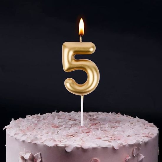 5 ans bougies d'anniversaire Numéro 5, bougies d'anniversaire or