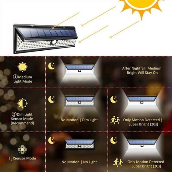 Lot De 2 Lampes Solaires Extérieures Avec Détecteur De Mouvement - IP65 étanche - 4 Modes - Pour Jardin, Porte, Clôture