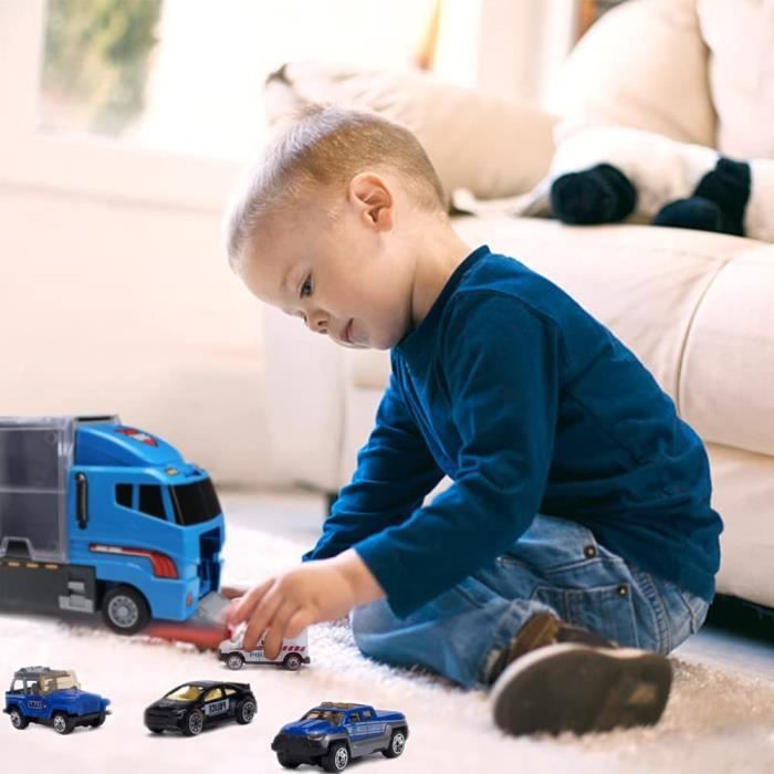 SWUNXION – Coffret 10 Voitures Miniatures Métal Police + Camion Porteur – Jouet Friction Push-and-Go, Cadeau Enfant 3 Ans+