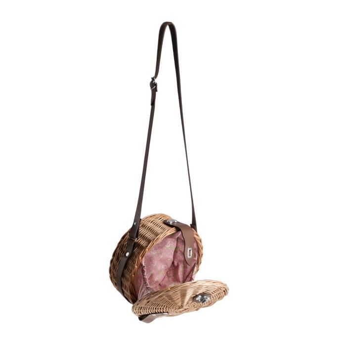 Panier en osier rond avec anses et fermeture en cuir,sacs à main