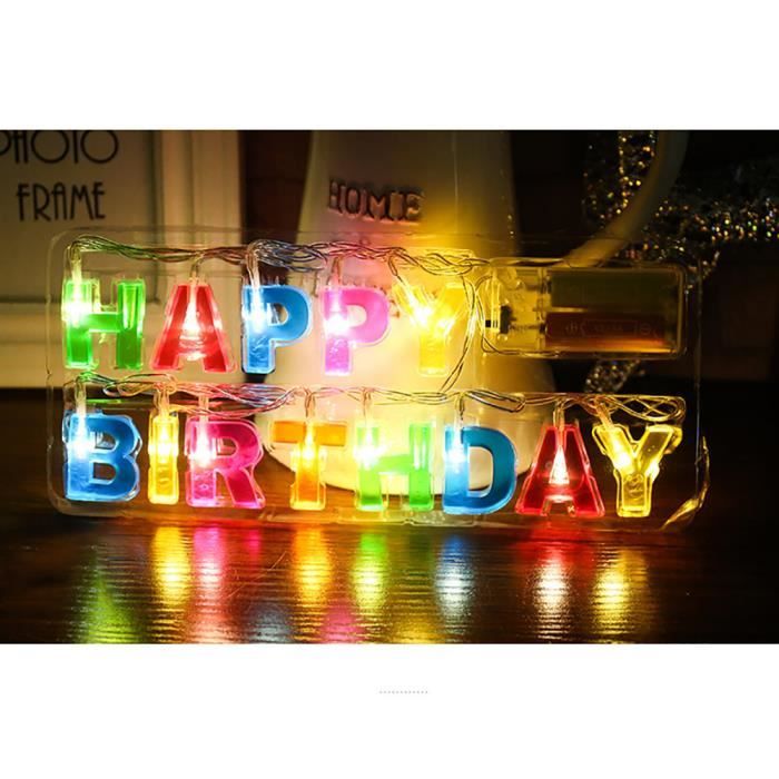 Novelty Place Happy Birthday Guirlande lumineuse LED, décorations à  suspendre multicolores pour fête d'anniversaire (taille lettre 1,2, 3' de  long, batterie non incluse)