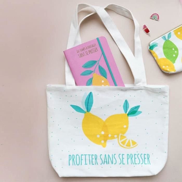 Draeger Paris Tote Bag 'Profiter Sans Se Presser' – Aus 100% Baumwolle, 30x42x10 Cm | Wiederverwendbare Einkaufstasche