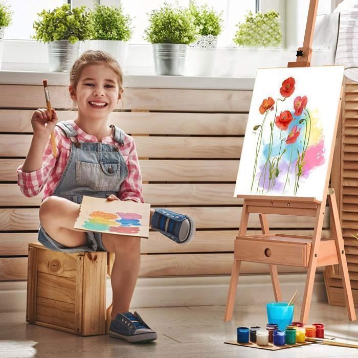 Chevalet D'artiste En Bois De Hêtre Réglable - Hauteur Max 226cm, Toile Jusqu'à 124.5cm | Avec Plateau Rangement - 2