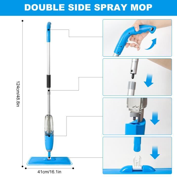 Balai Serpillère Vaporisateur En Microfibre, Balai Lave Sol Avec 5
