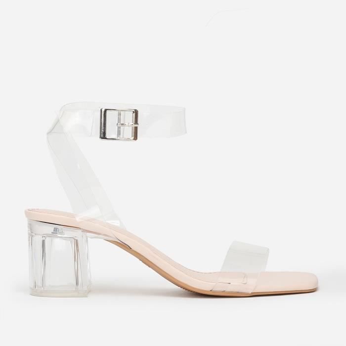 Sandales beiges a bout carre et talon transparent Beige Cdiscount Chaussures