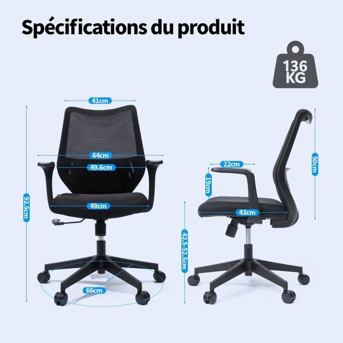 Chaise De Bureau Ergonomique Pour Enfant/adolescent - Dossier Réglable En Maille Respirante, Hauteur Adjustable, Couleur Turquoise