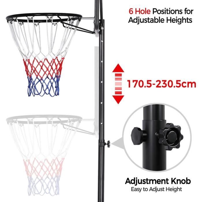 Panier De Basket Portable Yaheetech - Hauteur Réglable 170-230 Cm - Roulettes - Base Lestable Eau/Sable