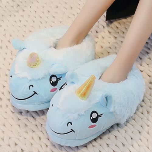 Licorne Pantoufles Femme Homme Peluche Chaudes Hiver Pantoufles Interieur Anti Slip Chausson Cadeau De Noel Taille 35 41 Bleu Cdiscount Chaussures