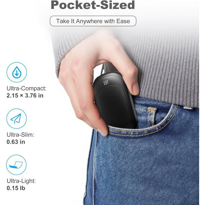 Chauffe-Mains Rechargeable USB - Autonomie 15h, 3 Niveaux Température, Design Magnétique Séparable