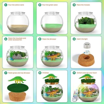 RONSTONE Kit de terrarium dinosaure pour garçons – Jouets dinosaures pour enfants – DIY votre propre kit de terrarium lumineux – Cadeaux de Noël et d'anniversaire pour enfants