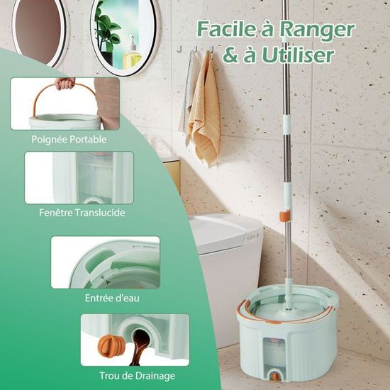 Serpillière Seau Essoreur Sgizoku Balai Serpillère Avec Seau, Serpillère Rotative à 360° Avec Sceau Menage Essoreur