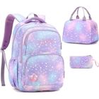 LECOO 3PCS Sac à dos pour enfants,Sac à dos Scolaire de Livre Imperméables Légers et Durables pour les Étudiants,Mauve, 32 x 45 x 18 cm