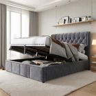 HOFURNI lit double 160 x 200,lit 160 x 200 avec sommier,lit rembourré ,lit coffre,lit adulte,avec levier hydraulique,velours,gris