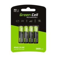 Green Cell 2600mAh 1.2V Lot de 4 Piles Rechargeables Ni-MH Type AA, Préchargée, Haute capacité, HR6 Pile, Faible Auto-décharge