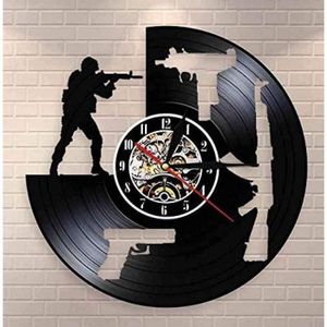 OBJET DÉCORATION MURALE Vinyle Horloge Murale Soldat Formation Tir Enregis