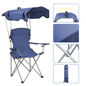 CHAISE DE CAMPING KEDIA. Chaise de Camping Pliante avec Toit Parasol, Chaise de Pêche en Cadre Métallique, Charge Max 120kg, Bleu 50*50*90/120CM