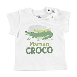 T-SHIRT T-shirt Bébé Manche Courte Blanc Maman Croco et son Bébé Crocodile Dessin Illustration