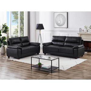 Canapé moderne - 3 places - Cuir de vachette noir - L 201 x P 94 x H 93 cm  - NEWTON - Cdiscount Maison
