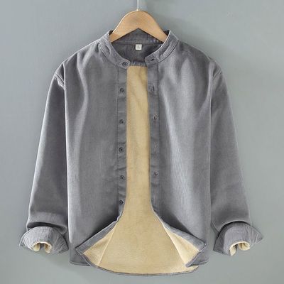 Manteau Homme Velours Côtelé Doublure Polaire - Veste Chaude Col Montant Pour Automne Hiver - Coupe Droite, Grandes Tailles