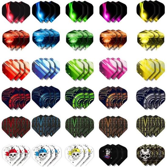 Lot De 66 Ailettes De Fléchettes – 11 Motifs Différents, 6 Pièces Par Motif – Standard, Compatibles Fléchettes Acier Et Soft