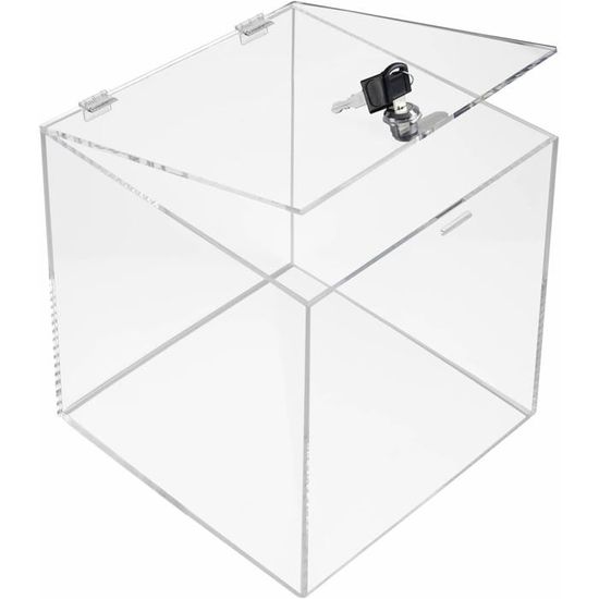 TUKA-i-AKUT Donatiebox, 30 x 30 x 30 cm, met slot, acryl, reclamebox, lottobox, actiebox, stembus, acryl kubus, transparant, TKD8260-30 cm