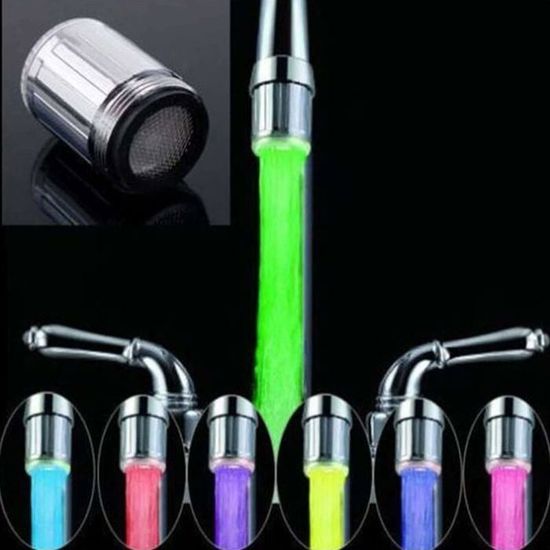 KINGOZOYI Lot De 3 Robinets LED 7 Couleurs - Lumière Température Changeante Pour Cuisine Et Salle De Bain - Embout Robinet Lumineux Économe Et Fun