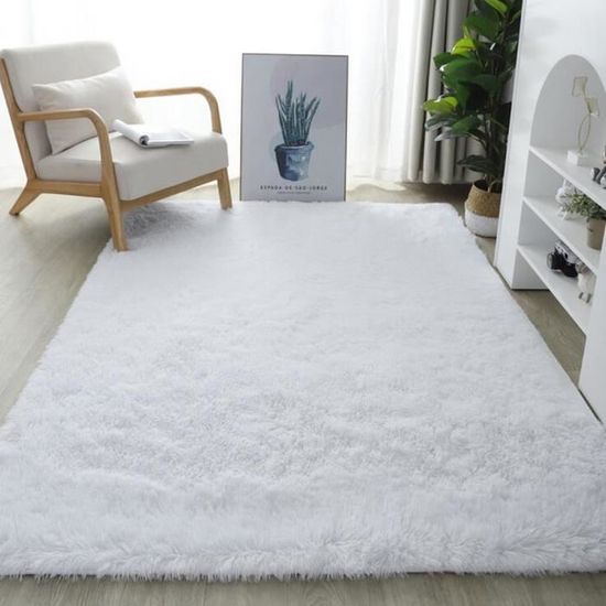 120 x 160 cm Tapis de Salon Chambre Shaggy Blanc Doux Peluche Rectangle Carpet