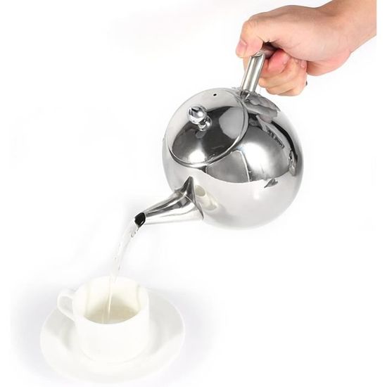 Théière En Inox 1L Avec Infuseur Amovible - Double Paroi Isolante, Compatible Induction Et Gaz - Design Moderne, Facile à Nettoyer - 7