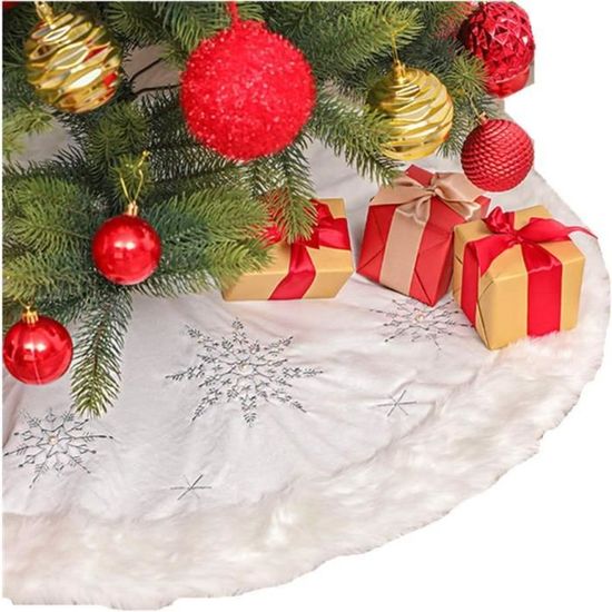 Xaosin Jupe De Sapin De Noel Rond 120 Cm Cache Pied Sapin De Noel Blanc Tapis Sapin Noel Peluche Jupe De Sapin Pour Décoration Noël, Décoration Sapin Noël