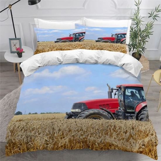 Housse De Couette 140x200cm Tracteurs Parure De Lit Microfibre 3 PièCes