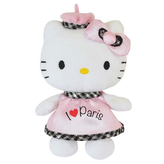Peluche Hello Kitty - Hello Kitty - Bean Bag Paris - Béret Rose - 17 cm