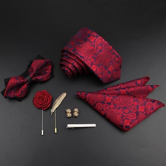 32 -Ensemble cravate en soie pour hommes, couleur unie, Polyester, Jacquard, tissé, nœud papillon, Vintage, rouge, bleu, pour marié,