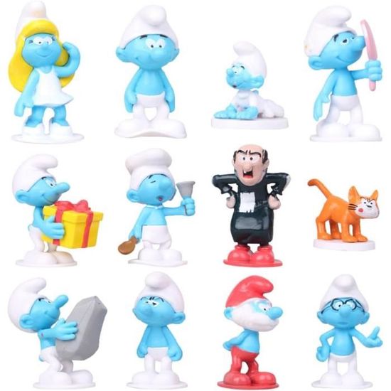 12 Pièces The Smurfs Gâteau Topper Mini Figurines, figurines Smurfs, Figurine Schtroumpf Cupcakes, Décoration de fête pour enfants, Mini figurines, Accessoires de décoration