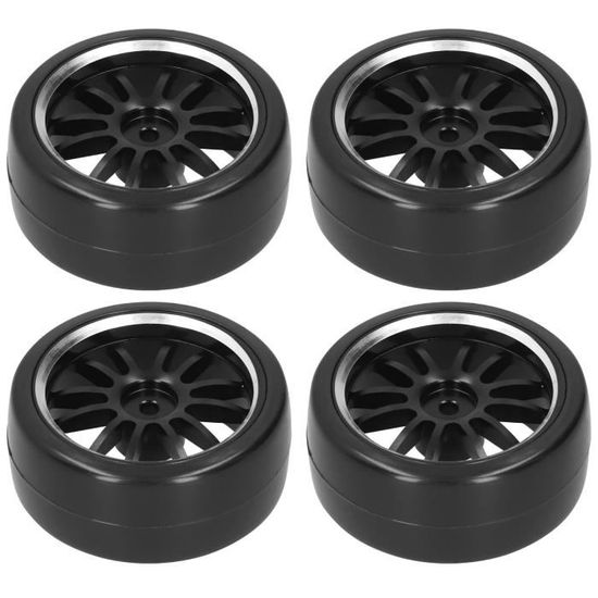 4PCS 1/10 RC Roues et Pneus, Pneus de Voiture à Dérive en Caoutchouc Pneu Dur sur Route Dérive Voiture RC Pneus et Roues en Caoutchouc Noir pour TT02
