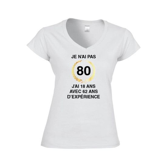 T Shirt Femme Col V Anniversaire Experience 80 Ans Blanc M Blanc Cdiscount Pret A Porter