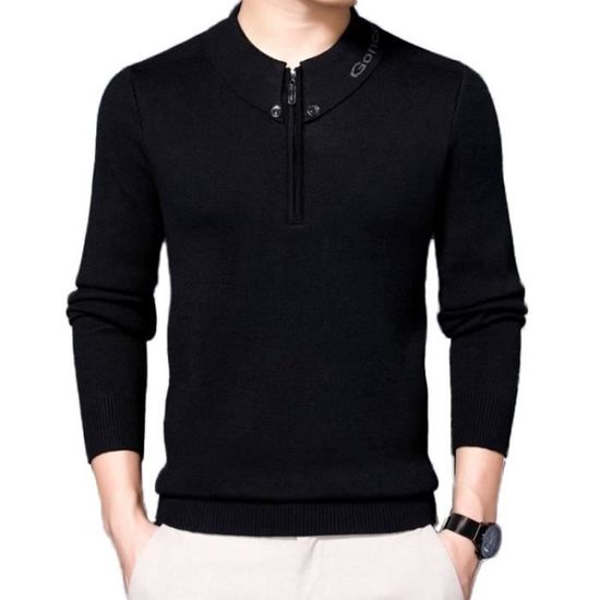 Pull Homme en Tricot à Col Zippé Chaud Polaire Pullover Manches Longues Pull Homme en Tricot à Col Zippé Chaud Polaire Pullover Manches Longues