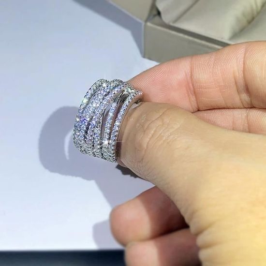 Bague en plaque or blanc 14 carats avec zircon cubique scintillantBague legere et originale pour femme Taille 59 Blanc Achat Vente bague anneau Bague en plaque or blanc 14 carats avec zircon cubique s...