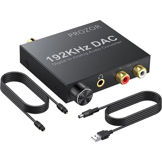 PROZOR 192KHz DAC Convertisseur Numérique SPDIF Optique Coaxial Toslink  vers Analogique Audio Stéréo L-R RCA Jack 3,5mm Adaptate43 - Achat / Vente  CARTE SON EXTERNE - Cdiscount