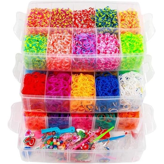 1500 PCS Elastique Bracelet Kit, Loom Bands Élastique Kit Perle Bracelet Cadeau Fille 5-12 Ans