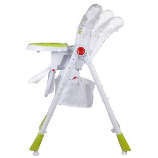 Lux Chaise Haute Pliable pour Bebé Enfant Unisexe 6-36 Mois Réglable à 6 Hauteurs Blanc Vert avec Animaux Dossier Réglables