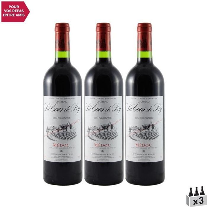 Château La Tour de By Médoc Cru Bourgeois Rouge 2018 - Lot de 3x75cl - Vin AOC Rouge de Bordeaux - Cépages Cabernet Franc, Cabernet