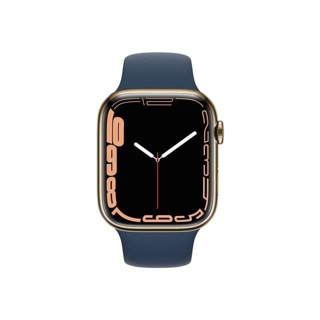Apple Watch Series 7 GPS + Cellulaire - 45mm - Boîtier acier inoxidable Or - Bracelet Sport bleu abysse