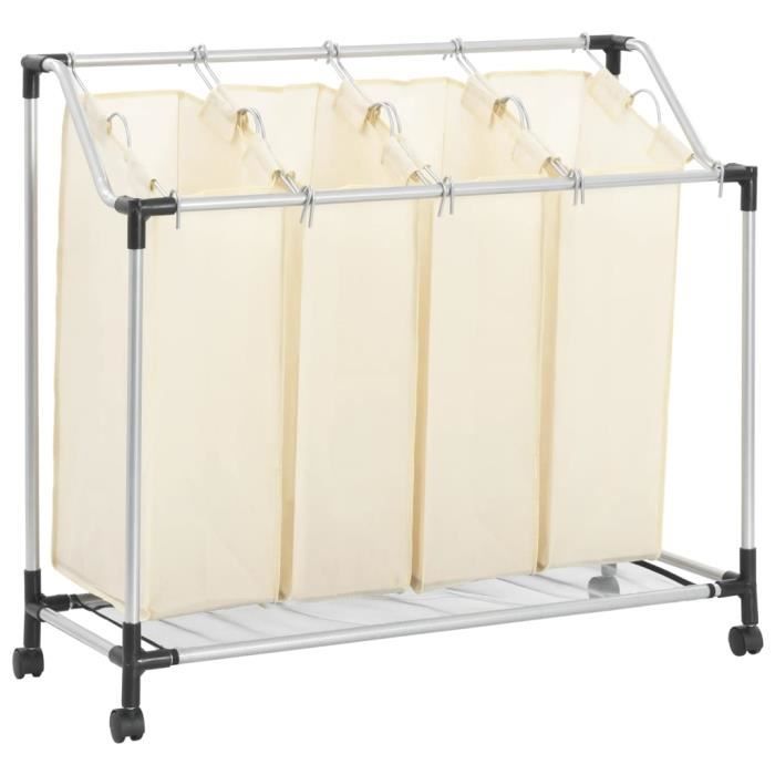 Trieuse à linge Panier à linge avec 4 sacs Crème Acier
