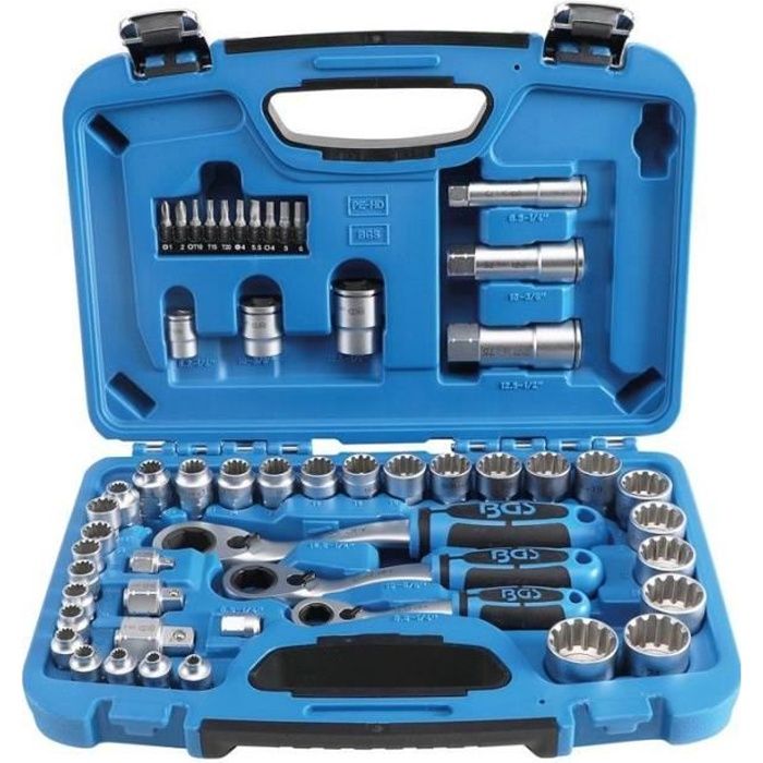 Coffret de douilles avec cliquet traversant Gear Lock 4,5 à 25 mm 52 pièces